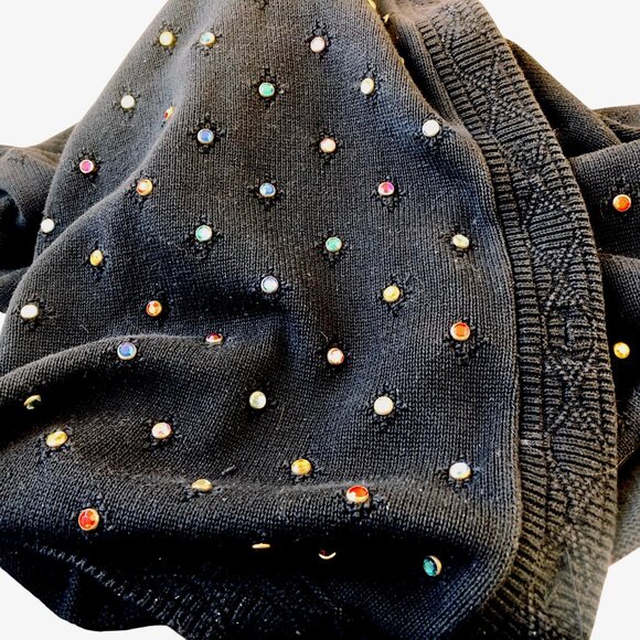 DONYA Z NEW YORK Vintage 80's Black Cardigan Sweater BLING - Picture 12 of 14